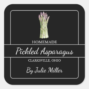 Homemade Pickled Asparagus Square Label Black