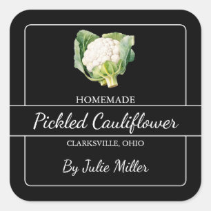 Homemade Pickled Cauliflower Square Label Black