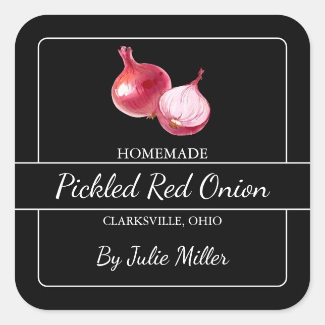 Homemade Pickled Red Onion Square Label Black (Front)