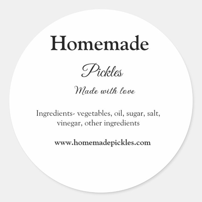 Homemade pickles made with love add text website classic round sticker (Front)