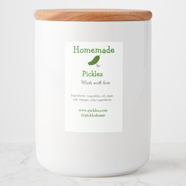 Homemade pickles made with love add text website food label (Front)