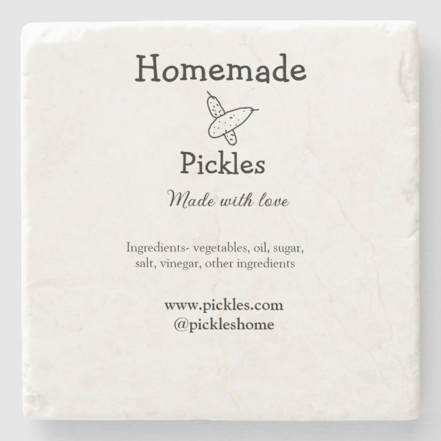 Homemade pickles made with love add text website stone coaster (Front)