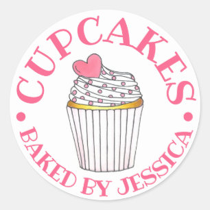 Homemade Pink Heart Cupcake Baked With Love By Classic Round Sticker