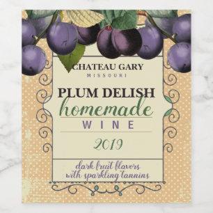 Homemade PLUM faux vineyard personalized wine Label