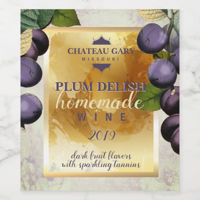 Homemade PLUM faux vineyard personalized wine Label (Single Label)
