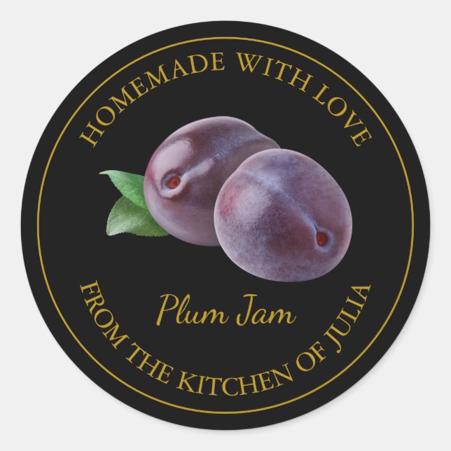 Homemade Plum Jam Label | Black (Front)