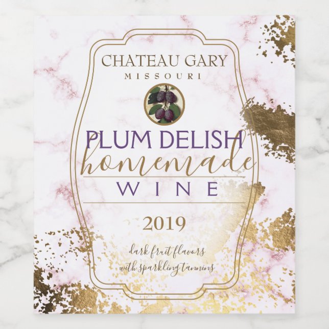 Homemade PLUM wine personalized label faux gold (Single Label)