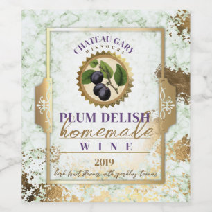 Homemade PLUM wine personalized label faux gold