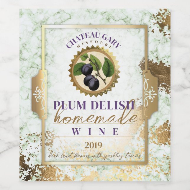 Homemade PLUM wine personalized label faux gold (Single Label)