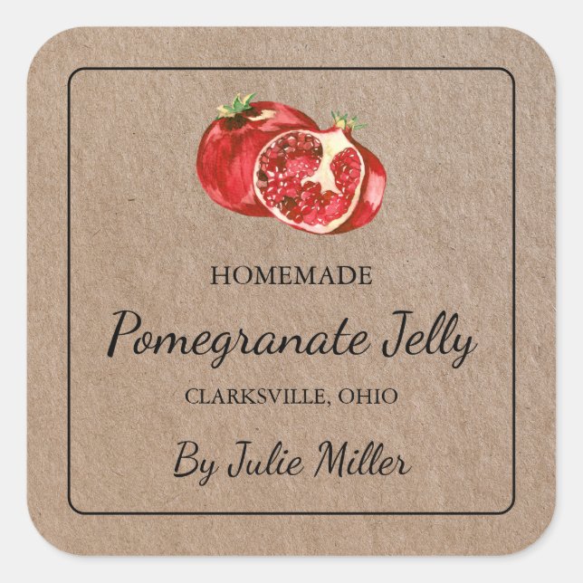 Homemade Pomegranate Square Kraft Paper Label (Front)