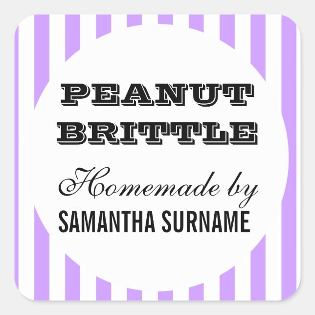 Homemade preserves candy jar purple square sticker (Front)