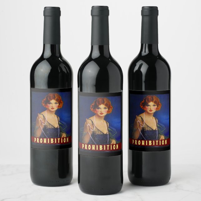 Homemade Prohibition Redhead Flapper Pearls Wine Label (Bottles)