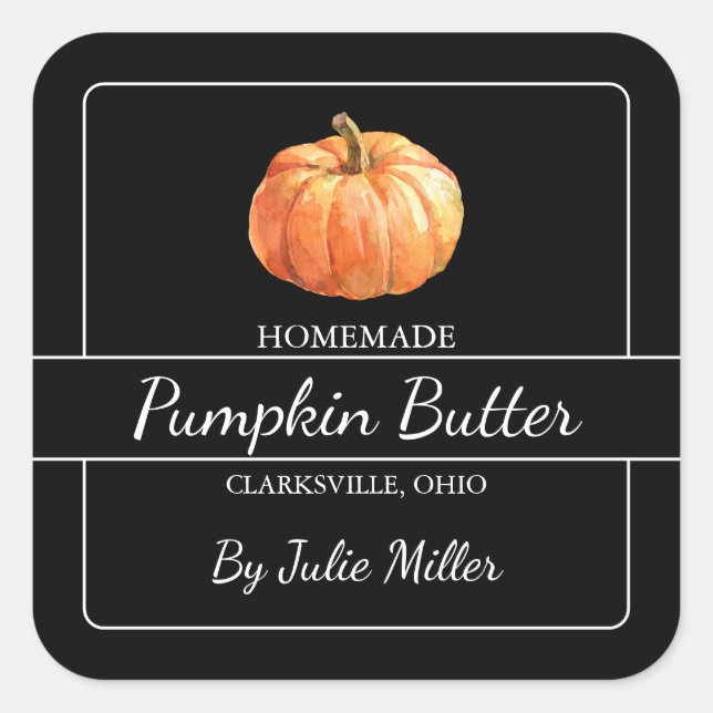 Homemade Pumpkin Butter Square Label Black (Front)