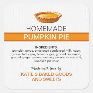 Homemade Pumpkin Pie Label   Fall Baking Sticker