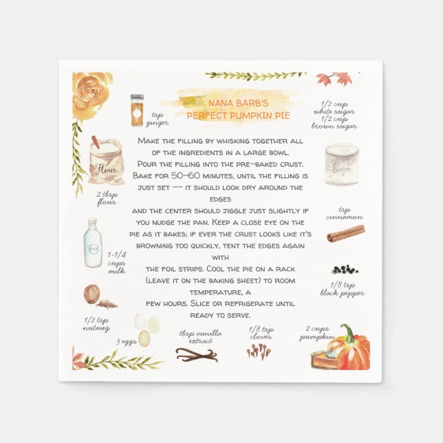 Homemade Pumpkin Pie | Thanksgiving Friendsgiving Napkin (Front)