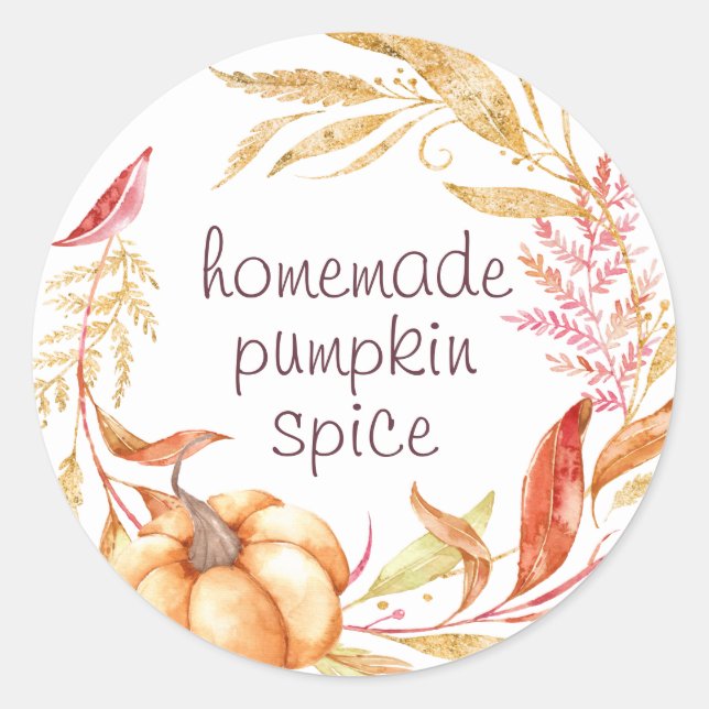 Homemade Pumpkin Spice Watercolor Foliage Label (Front)
