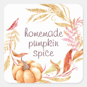 Homemade Pumpkin Spice Watercolor Foliage Label