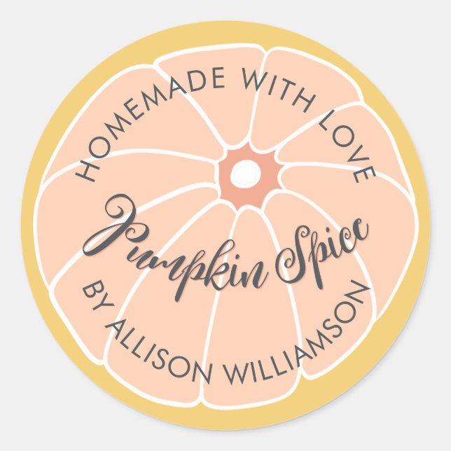 Homemade Pumpkin Spice Yellow Pink Classic Round Sticker (Front)
