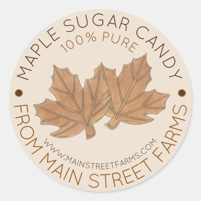 Homemade Pure Organic Maple Sugar Candy Vermont Classic Round Sticker (Front)