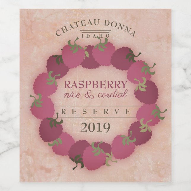 Homemade raspberry cordial wine personalized label (Single Label)