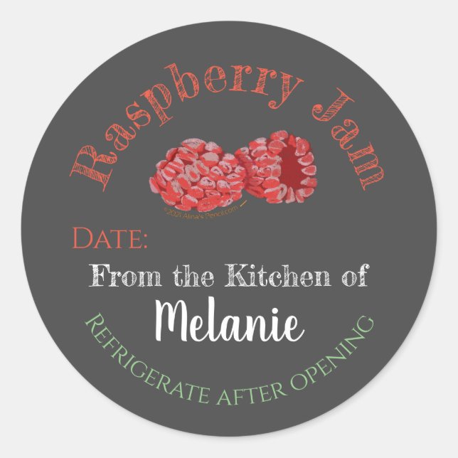 Homemade Raspberry Jam Chalk Art Canning Jar Lid Classic Round Sticker (Front)