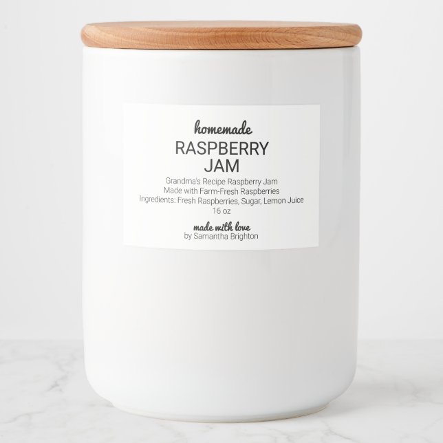 Homemade Raspberry Jam Custom Kitchen Pantry Food Label (Front)