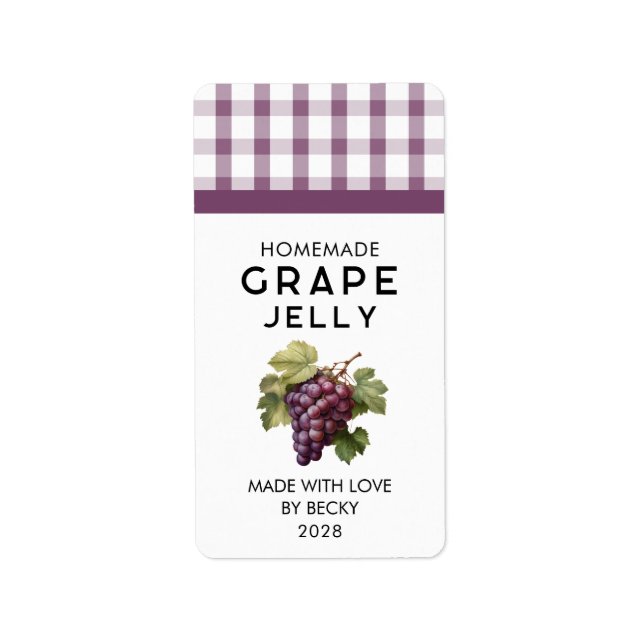 Homemade red grape jelly preserve label (Front)