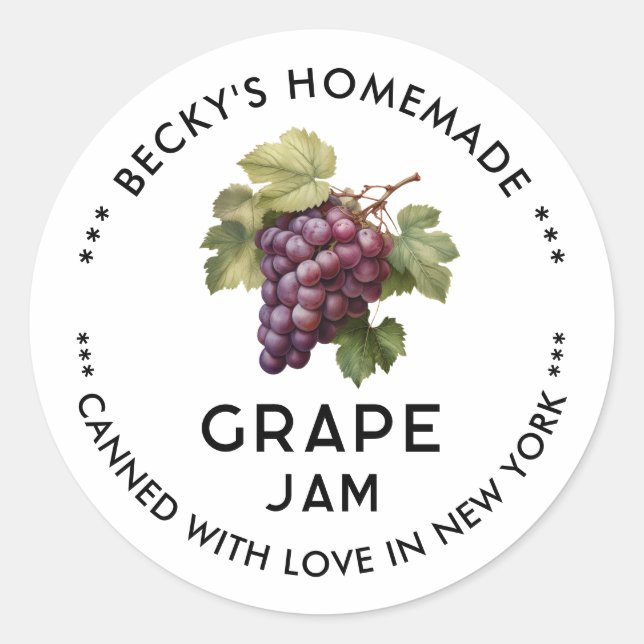 Homemade Red Grapes jam canning label (Front)