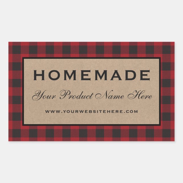 Homemade Red Plaid Kraft Sticker (Front)