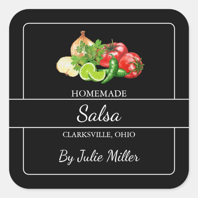 Homemade Salsa Square Label Black (Front)