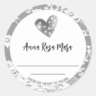 *~* Homemade SILVER GRAY AP30 Heart Lace Generic Classic Round Sticker