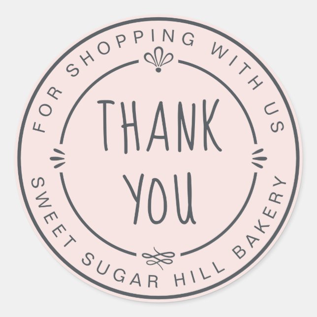Homemade Small Business Thank You Pastel Pink Classic Round Sticker (Front)