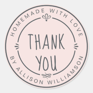 Homemade Small Business Thank You Pastel Pink Classic Round Sticker