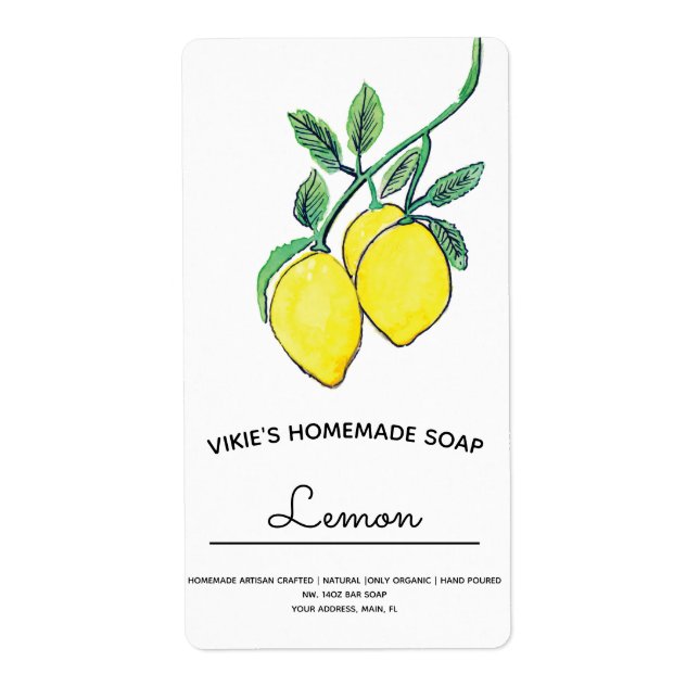 Homemade Soap Business Watercolor Lemon  (Front)