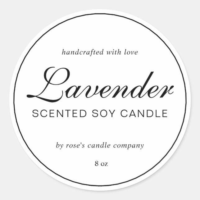 Homemade Soy Candle Chic Calligraphy Black White Classic Round Sticker (Front)