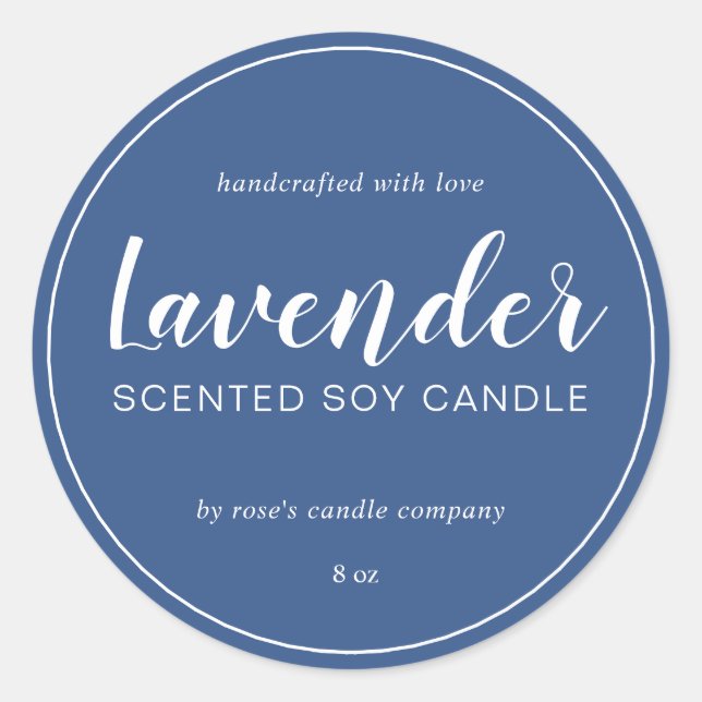 Homemade Soy Candle Chic Calligraphy Classic Blue Classic Round Sticker (Front)
