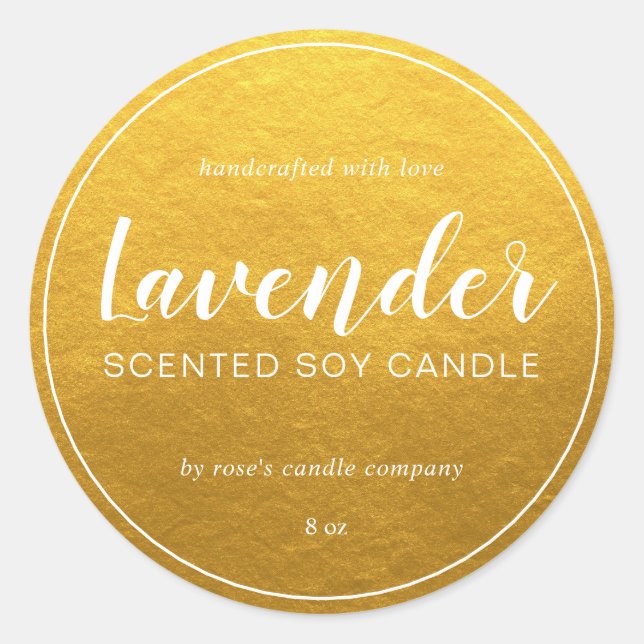 Homemade Soy Candle Chic Calligraphy Classic Gold Classic Round Sticker (Front)