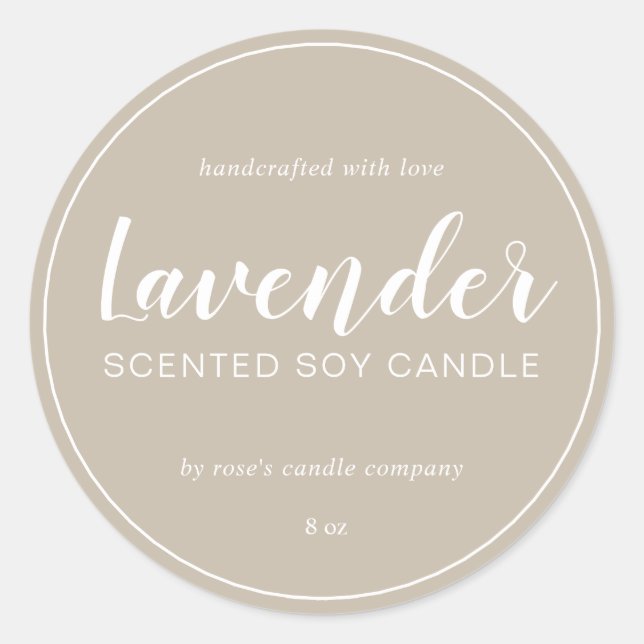 Homemade Soy Candle Chic Calligraphy Grey Classic Round Sticker (Front)
