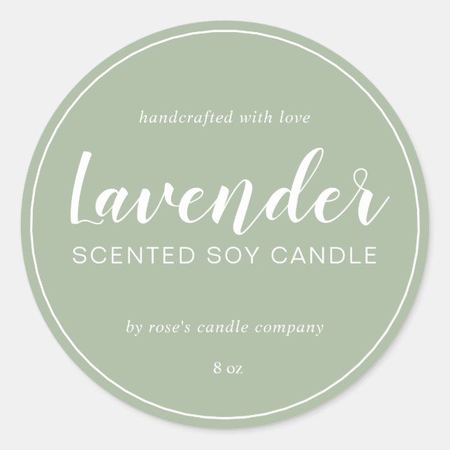 Homemade Soy Candle Chic Calligraphy Laurel Green Classic Round Sticker (Front)