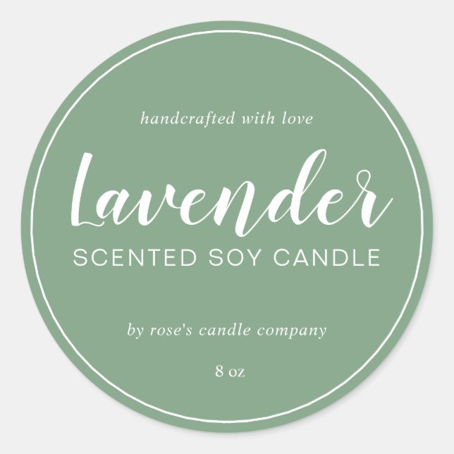 Homemade Soy Candle Chic Calligraphy Mineral Green Classic Round Sticker (Front)
