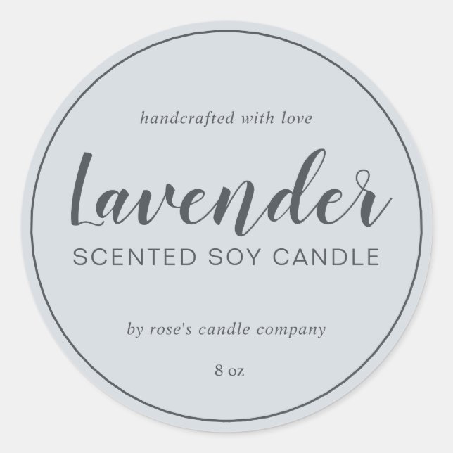 Homemade Soy Candle Chic Calligraphy Pastel Blue Classic Round Sticker (Front)