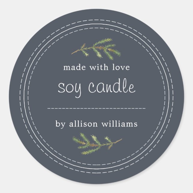 Homemade Soy Candle Pine Sprig Write On Dark Blue Classic Round Sticker (Front)