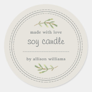 Homemade Soy Candle Pine Sprig Write On Grey Classic Round Sticker