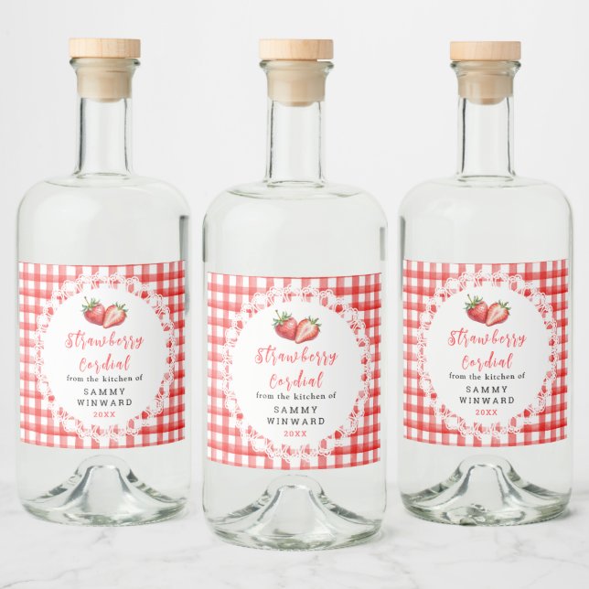 Homemade Strawberry Cordial Bottle Label (Bottles)