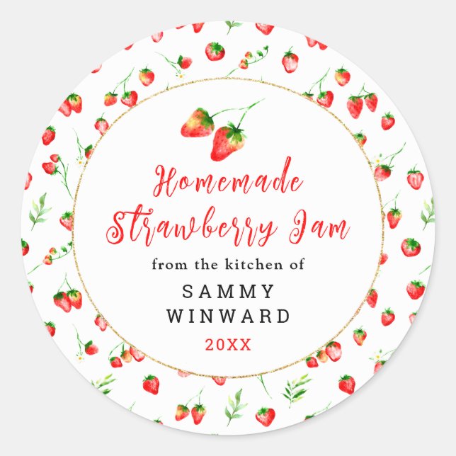 Homemade Strawberry Jam Canning Label (Front)