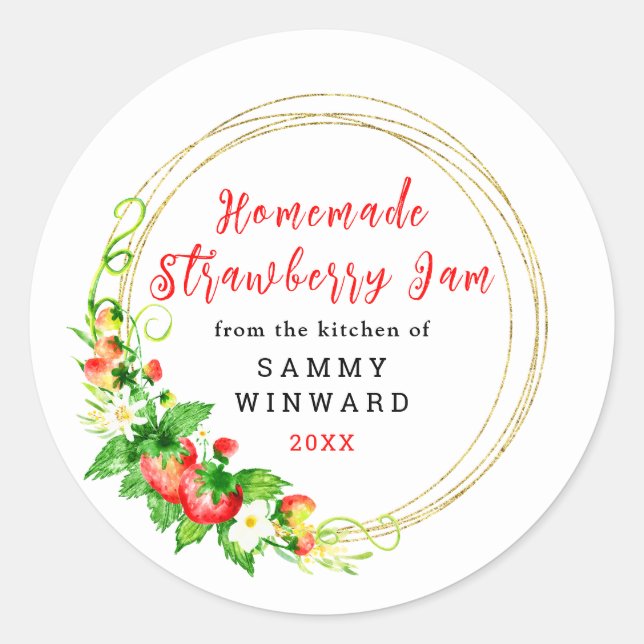 Homemade Strawberry Jam Canning Label (Front)