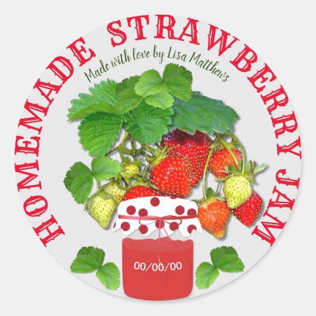 Homemade Strawberry Jam Custom Text Classic Round Sticker (Front)