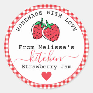 Homemade Strawberry Jam  Farmhouse Red Gingham  Classic Round Sticker