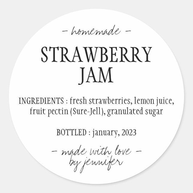 Homemade Strawberry Jam Ingredients Classic Round Sticker (Front)