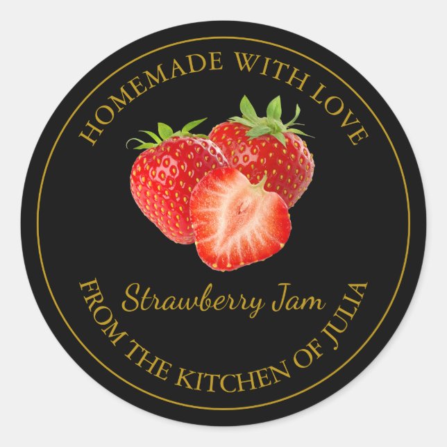 Homemade Strawberry Jam Label | Black (Front)